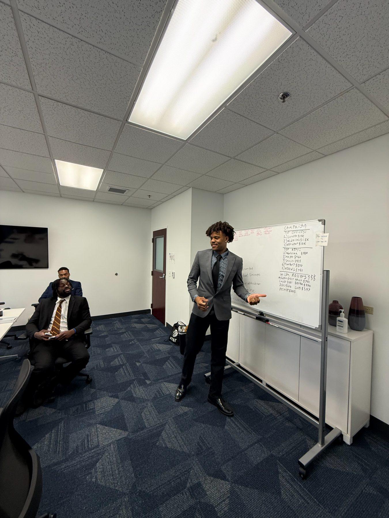 Team member leading a whiteboard session